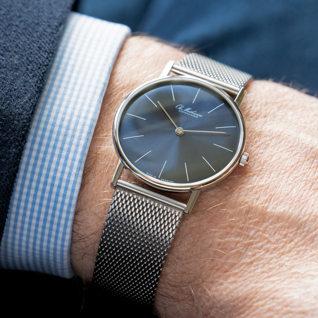 Ole Mathiesen Armbanduhr 1962 Classic 33 silber/blau - 2