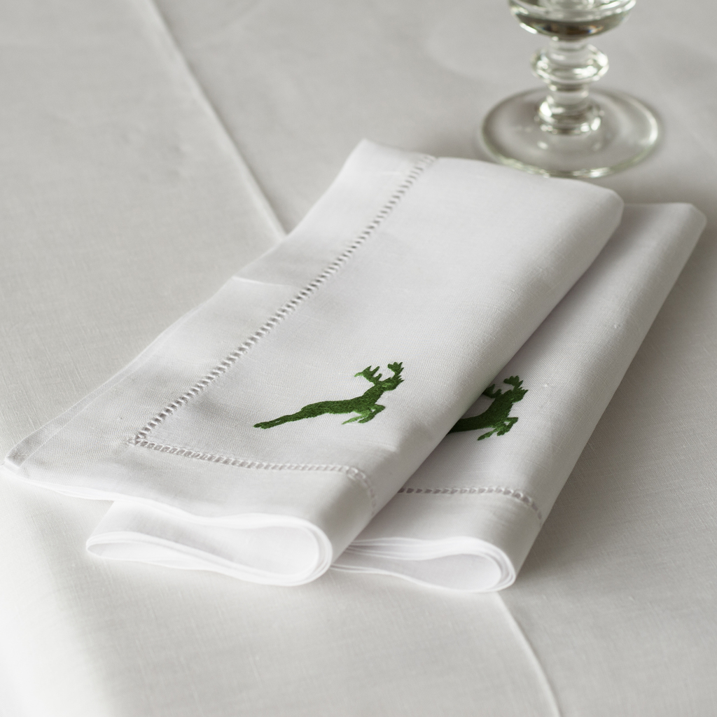 Serviette 50 x 50 cm Grüner Hirsch Leinen Serviette 50 x 50 cm Grüner Hirsch Leinen