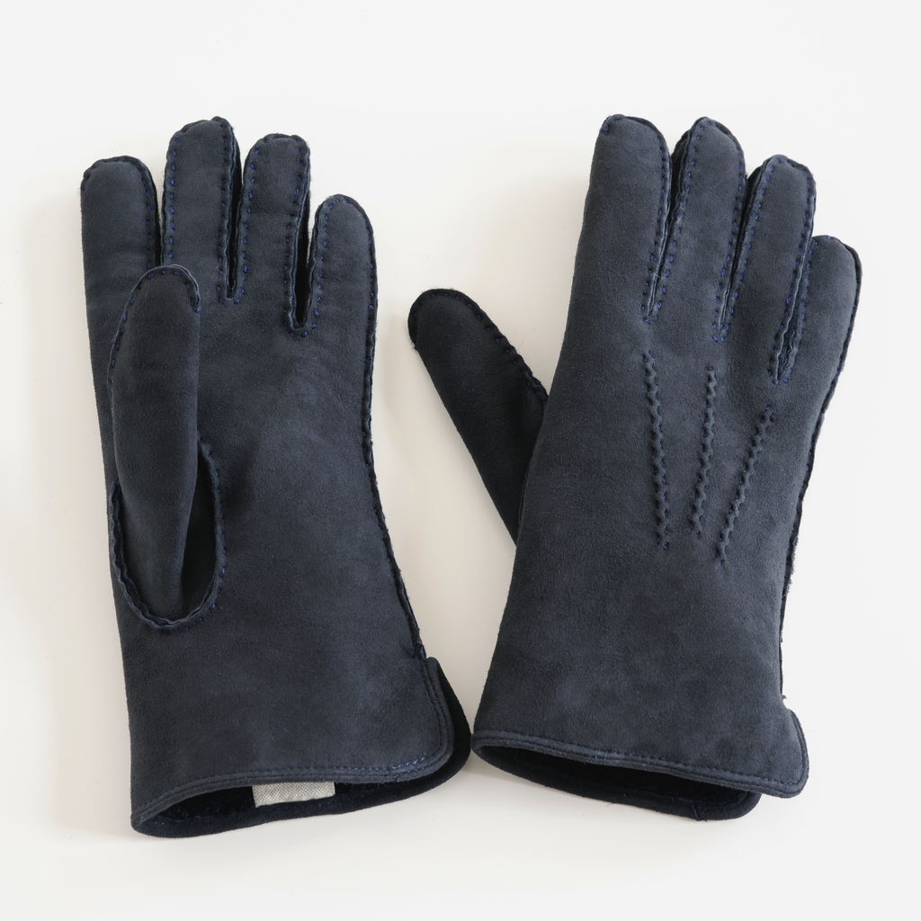 Herrenhandschuhe aus Curly-Lammfell dunkelblau Gr. 9