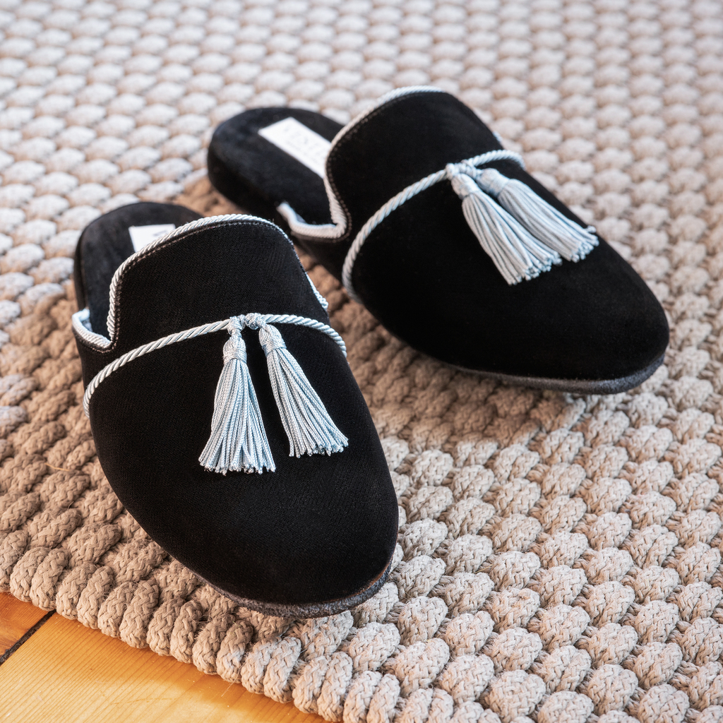 Vestieri Samtslipper Villa Herren Black/Blue Gr. 44 - 2
