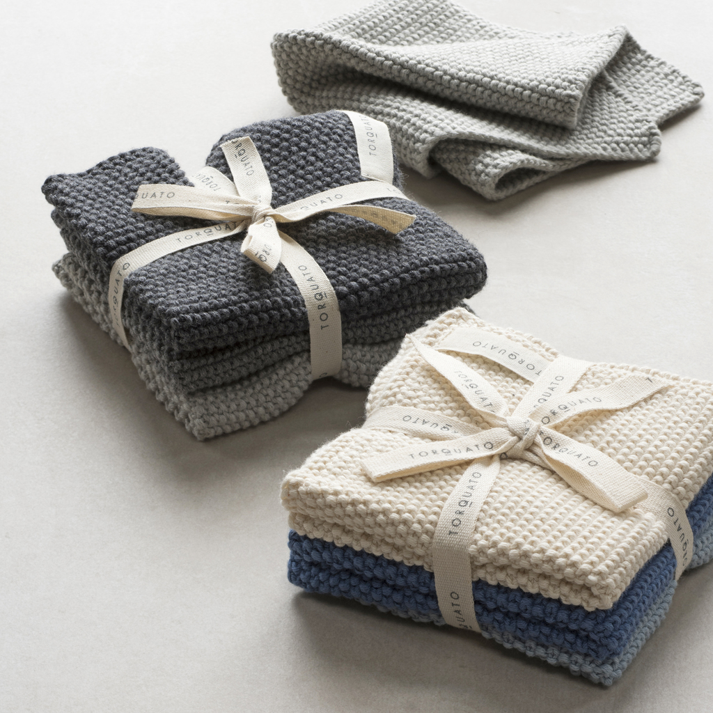 Gestrickte Wischtücher Blaumeliert - 3 Gestrickte Wischtücher Blaumeliert - 3