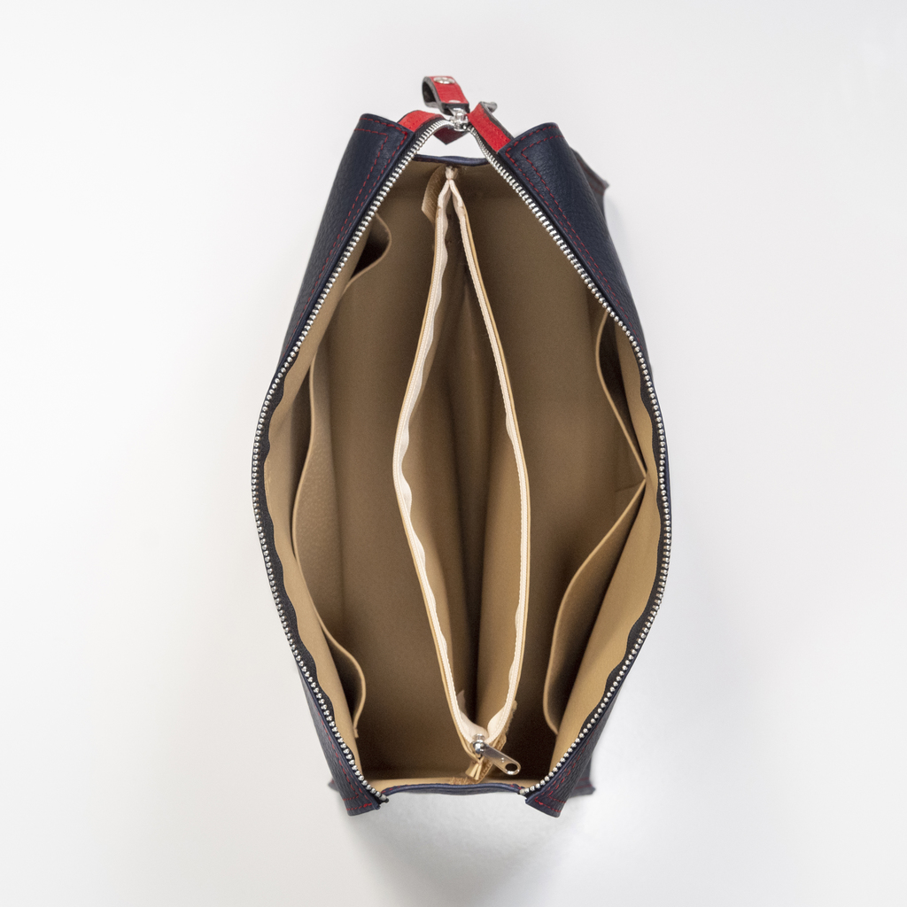 Hammann Kulturtasche Hirschleder Blau/Rot - 2