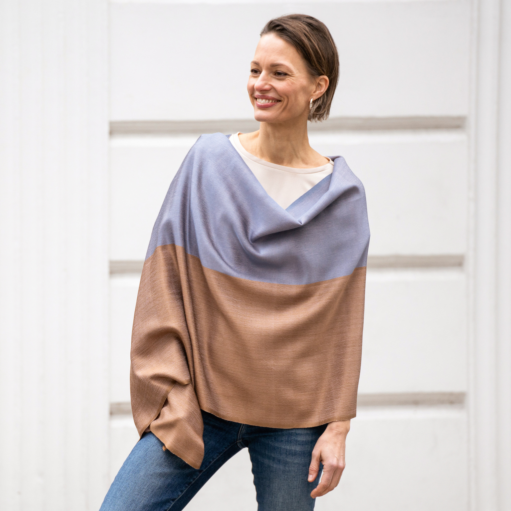 Nsija Seidenwollschal off white-pink/bleu-mustard - 2