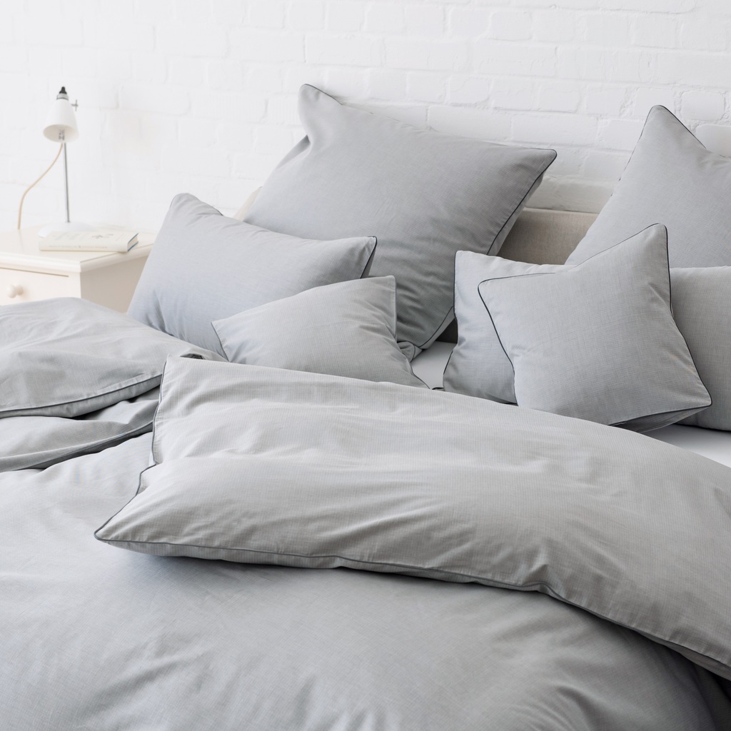 Bettbezug Herringbone Grau mit Paspel 200 x 200 cm - 2 Bettbezug Herringbone Grau mit Paspel 200 x 200 cm - 2