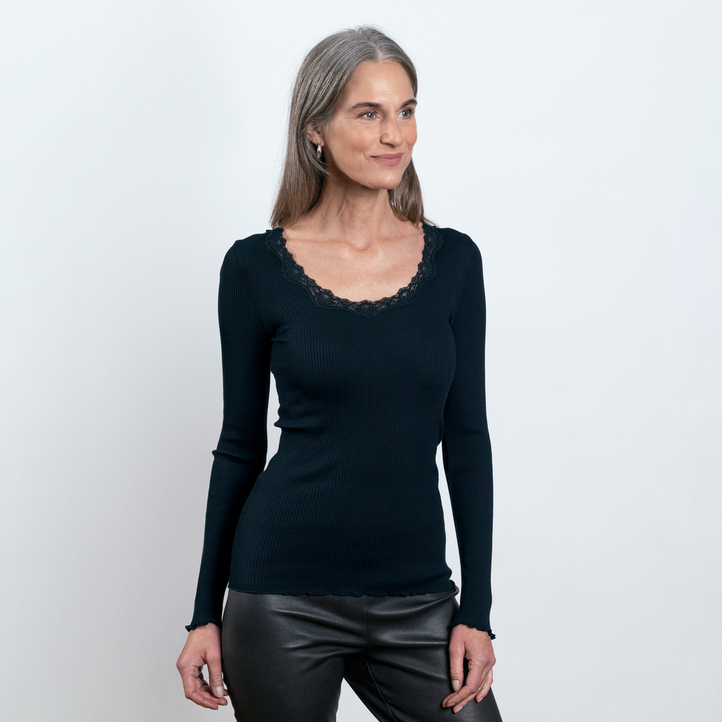 Rosemunde Langarm-Seidenshirt mit Spitze Babette Navy M Rosemunde Langarm-Seidenshirt mit Spitze Babette Navy M