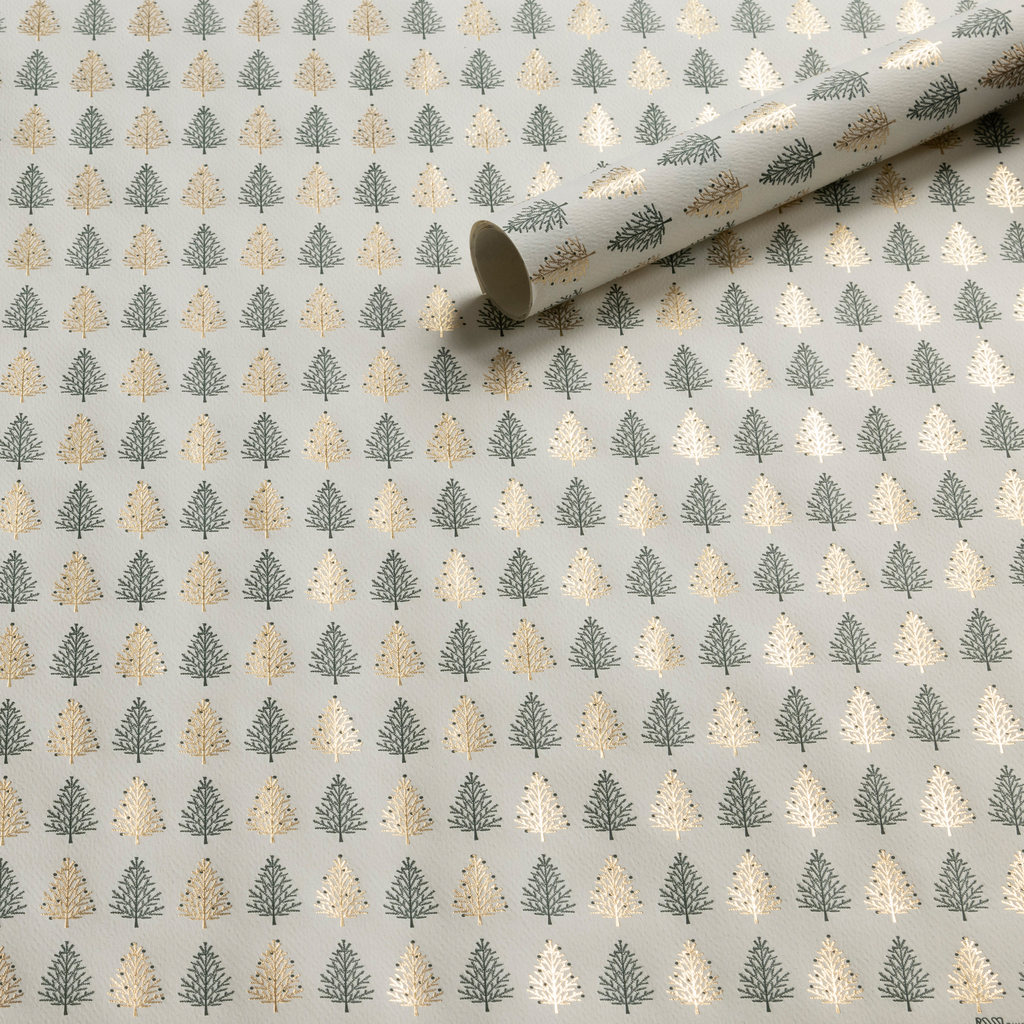 Florentiner Papier Tannenbäume Grün Gold 50 x 70 cm - 2