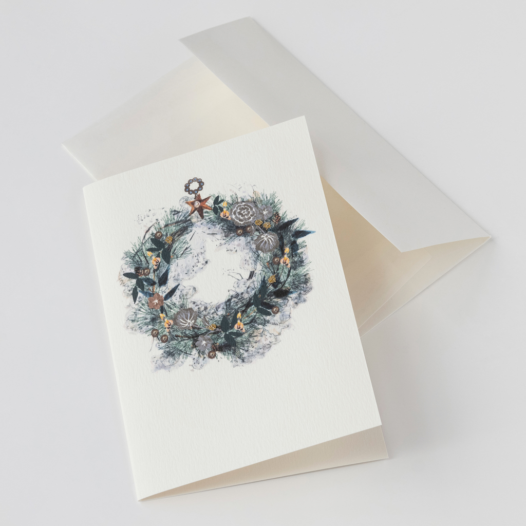 Bestickte Glückwunschkarte Weihnachtskranz Bestickte Glückwunschkarte Weihnachtskranz