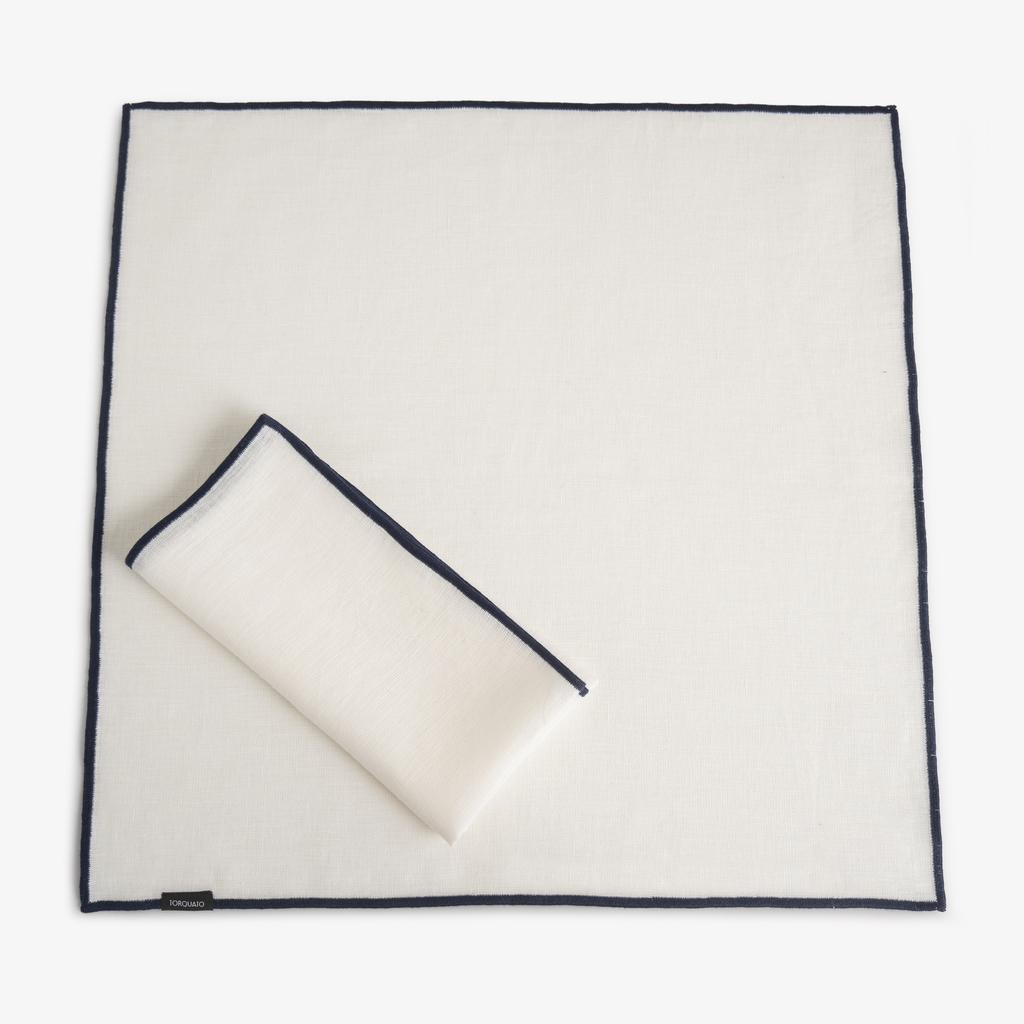 Leinenserviette Paspel Weiß/Blau 50 x 50 cm
