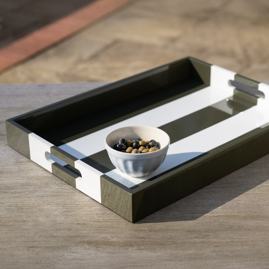 Lacktablett Markise Olivgrau/Weiß - 2 Lacktablett Markise Olivgrau/Weiß - 2