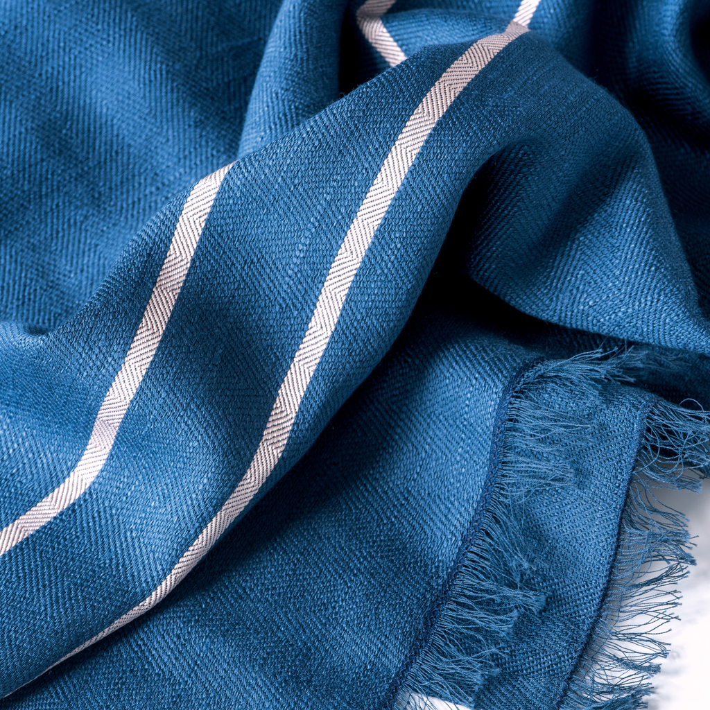 Nsija Schal handgewebte Baumwolle Blau - 4