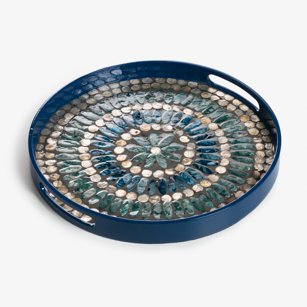Tablett Capiz Mosaik Azure