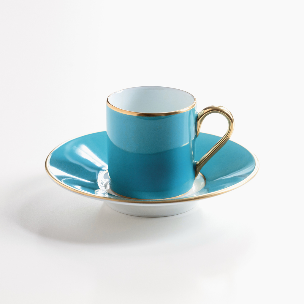 Porcelaine de Limoges Mokkatasse mit Golddekor Türkis Porcelaine de Limoges Mokkatasse mit Golddekor Türkis