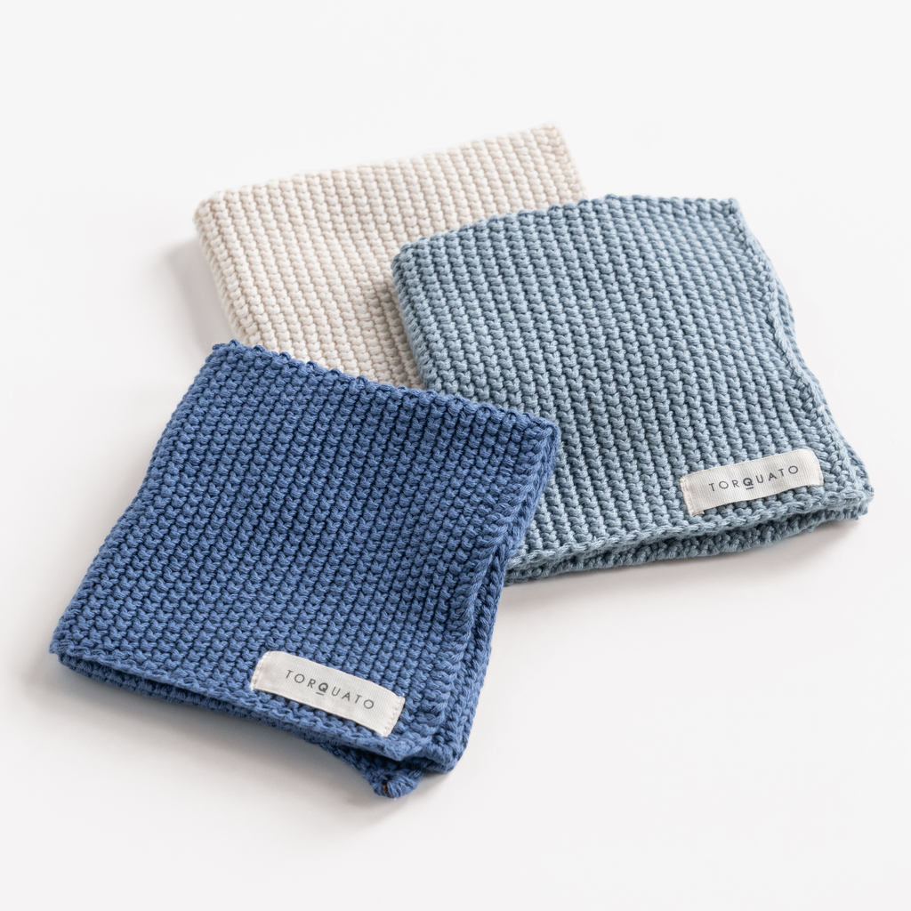 Gestrickte Wischtücher Blaumeliert Gestrickte Wischtücher Blaumeliert