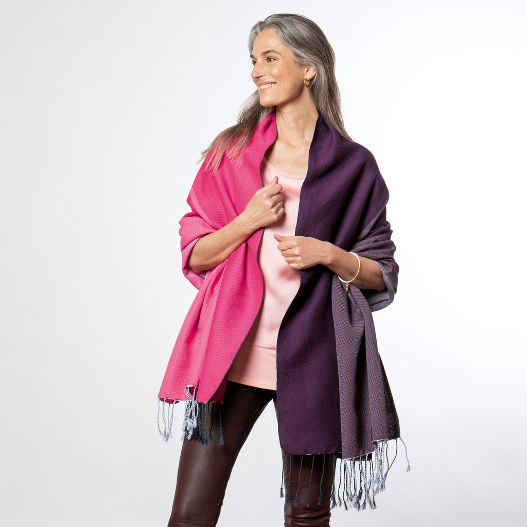 Nsija Stola handgewebt Rosa-Rot-Lila - 3