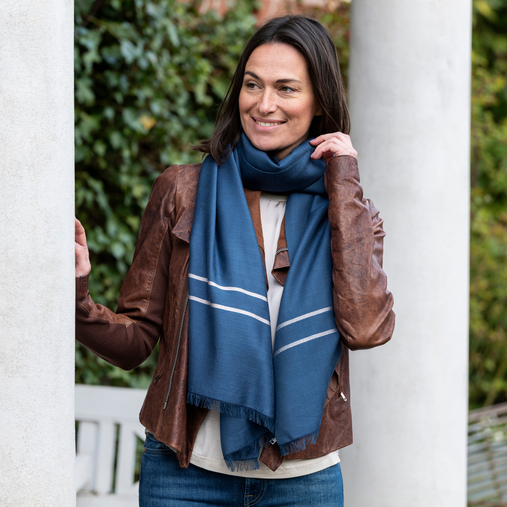 Nsija Schal handgewebte Baumwolle Blau - 3 Nsija Schal handgewebte Baumwolle Blau - 3