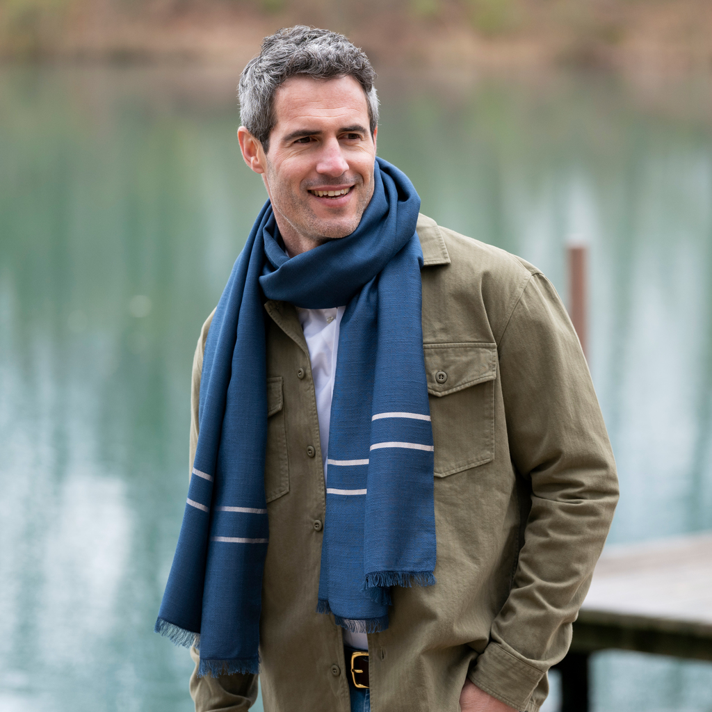 Nsija Schal handgewebte Baumwolle Blau - 4 Nsija Schal handgewebte Baumwolle Blau - 4