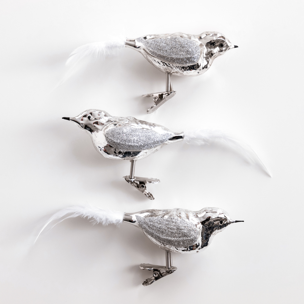 3 Lauschaer Weihnachtsamseln Silber 3 Lauschaer Weihnachtsamseln Silber