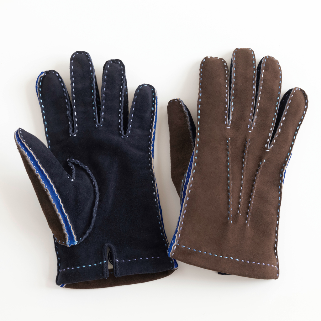 Herrenhandschuhe Ziegenleder Kontrast Blau/Braun Gr. 8,5 Herrenhandschuhe Ziegenleder Kontrast Blau/Braun Gr. 8,5