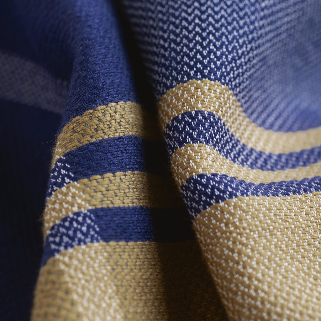 Nsija Stola handgewebte Baumwolle Khaki-Blau-Grau - 5