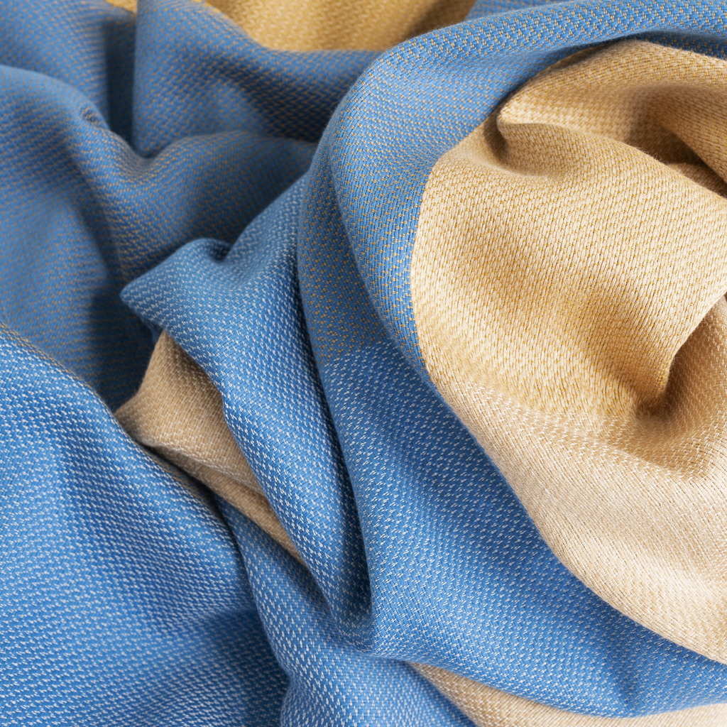 Nsija Stola handgewebte Baumwolle Blau-Gold-Natur - 3