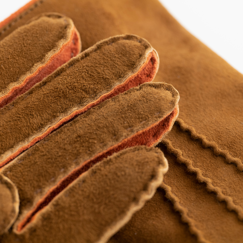 Damenhandschuhe Ziegenleder Kontrast Braun / Orange Gr. 8 - 4 Damenhandschuhe Ziegenleder Kontrast Braun / Orange Gr. 8 - 4