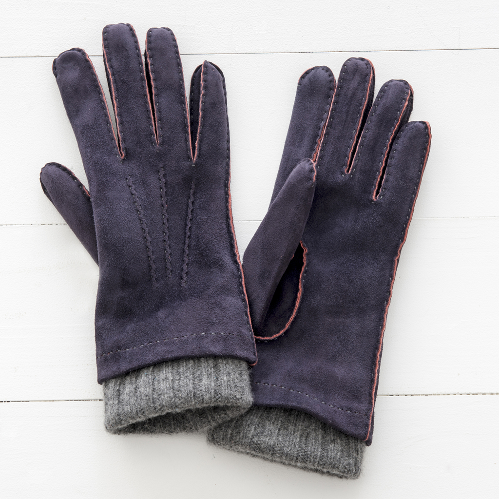 Damenhandschuhe aus Ziegenleder mit Stulpe Grau/Orange 7 - 5