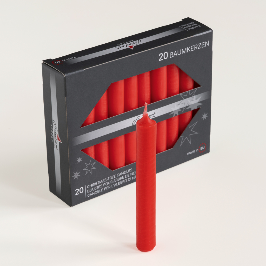 20 Baumkerzen 9,5 x 1,3 cm Rot 20 Baumkerzen 9,5 x 1,3 cm Rot