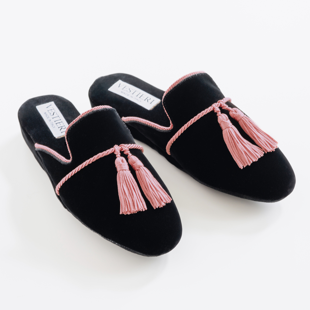 Vestieri Samtslipper Villa Damen Black / Pink Gr. 39 Vestieri Samtslipper Villa Damen Black / Pink Gr. 39