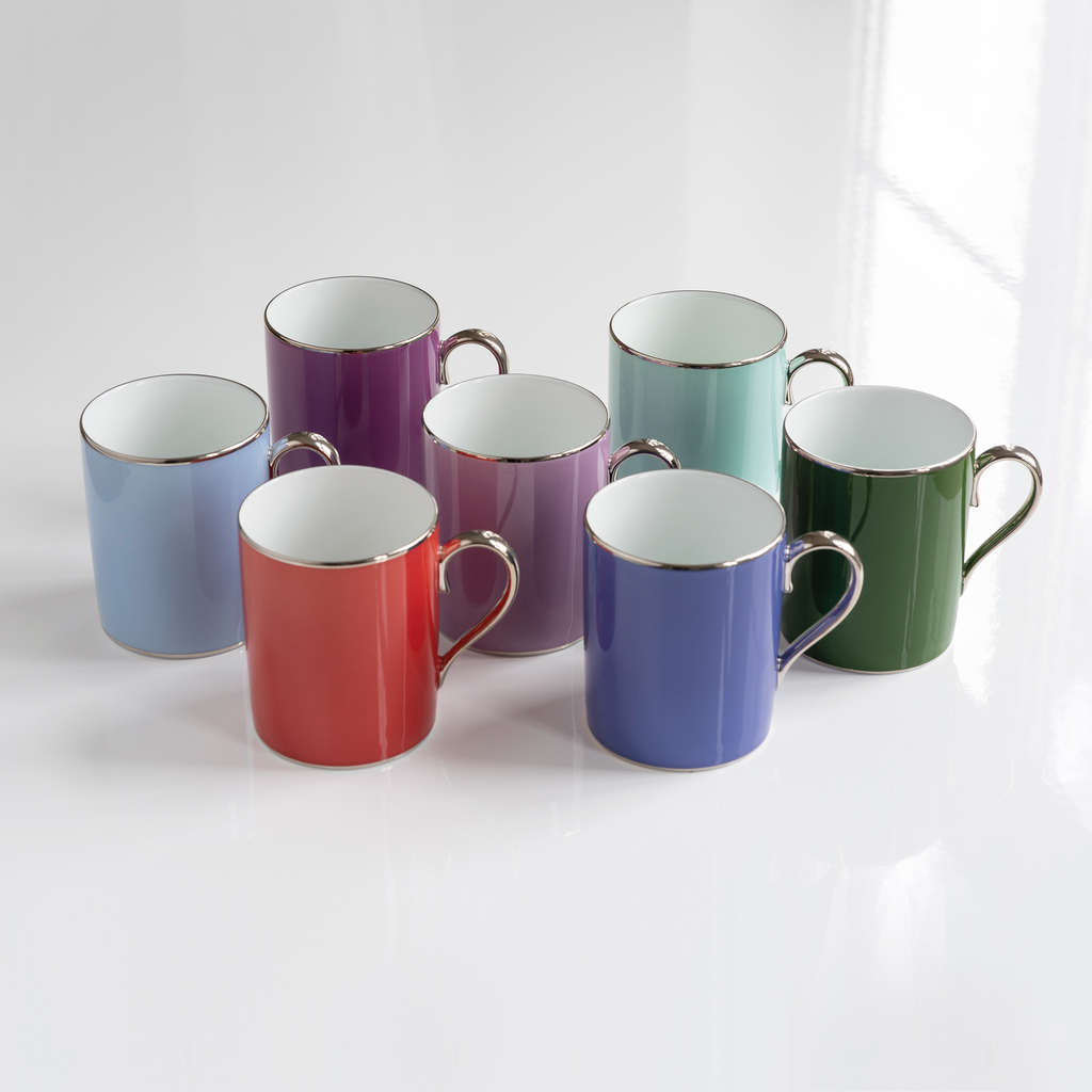 Porcelaine de Limoges Becher mit Platindekor Himbeerrot - 3