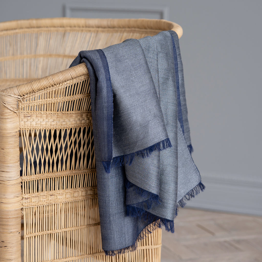 Nsija Plaid Leinen und Baumwolle handgewebt Blau - 2 Nsija Plaid Leinen und Baumwolle handgewebt Blau - 2