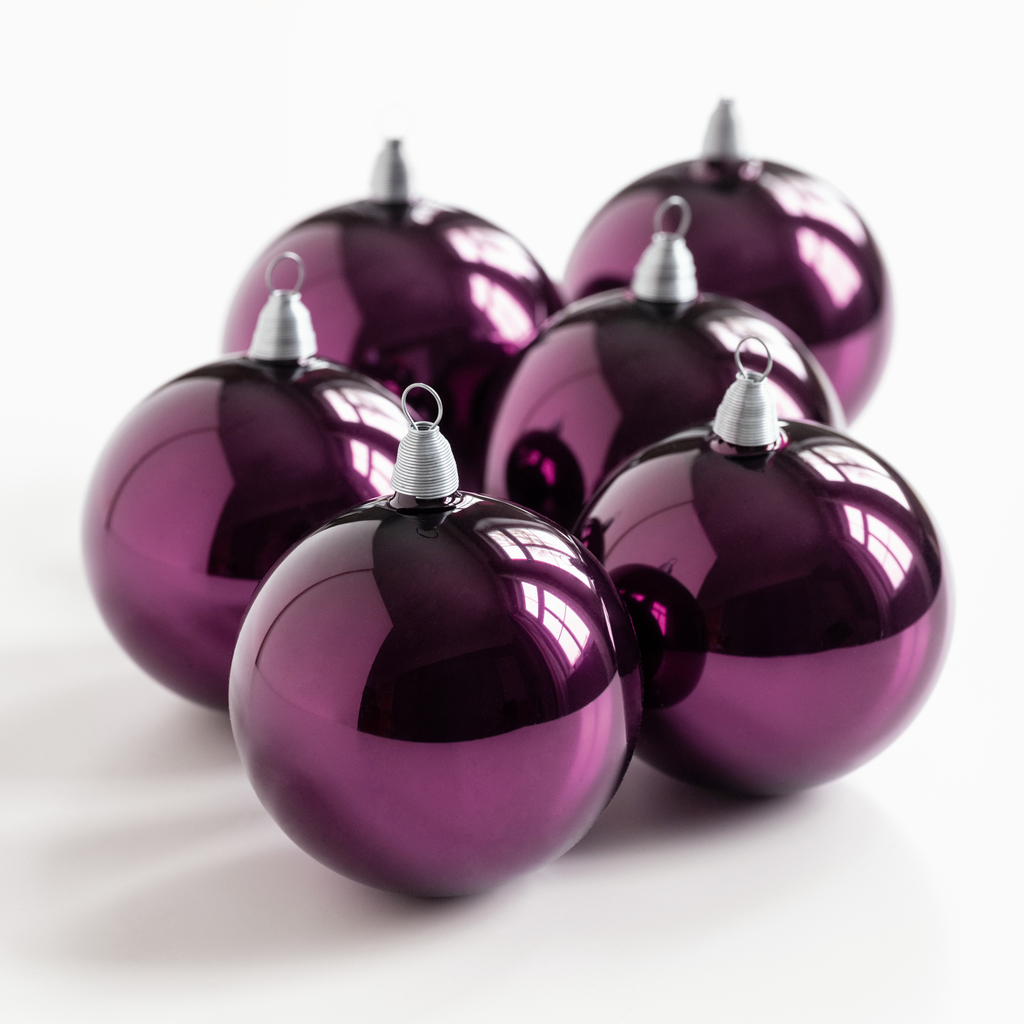 6 Lauschaer Weihnachtskugeln Magenta/Purple 8 cm
