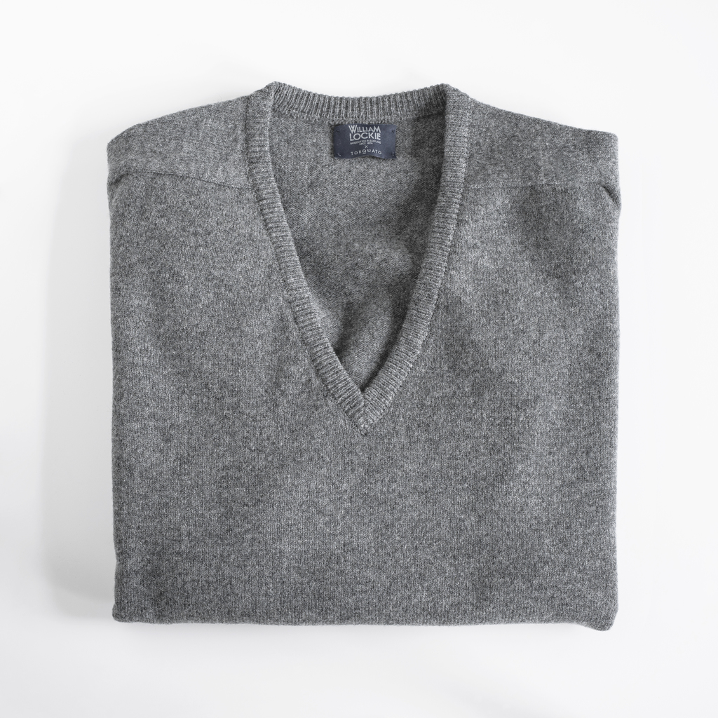 Lambswool-Pullover mit V-Ausschnitt Mid Grey Gr. 54 Lambswool-Pullover mit V-Ausschnitt Mid Grey Gr. 54