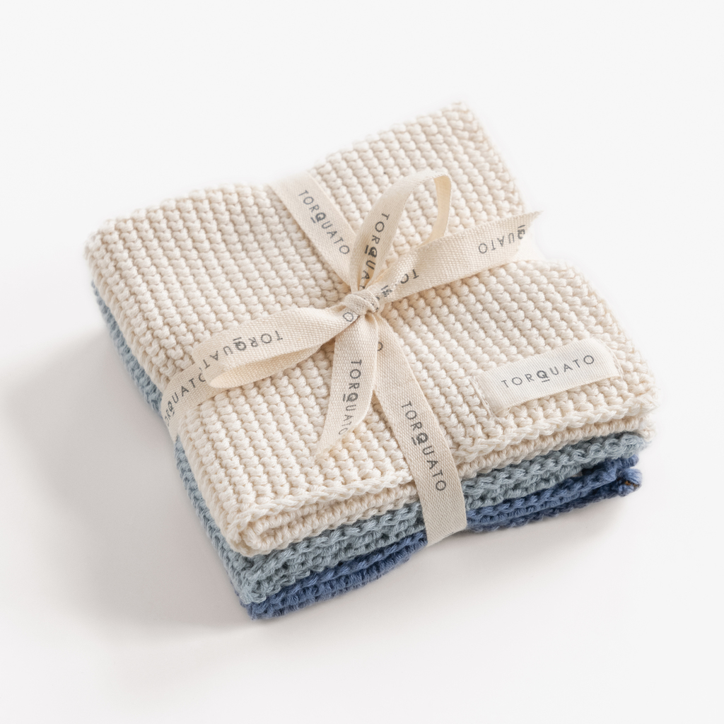Gestrickte Wischtücher Blaumeliert - 2 Gestrickte Wischtücher Blaumeliert - 2