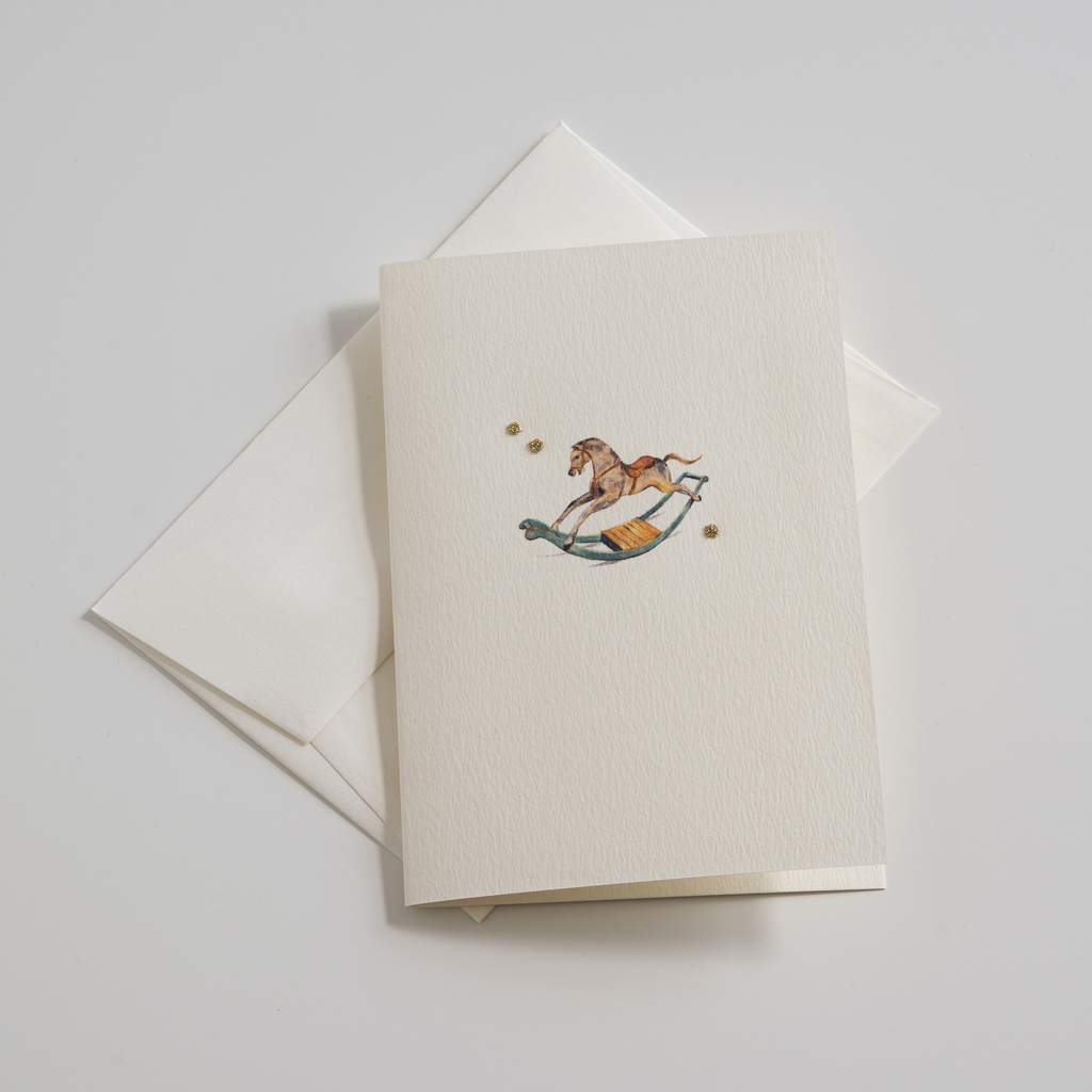 Bestickte Glückwunschkarten Schaukelpferd Bestickte Glückwunschkarten Schaukelpferd