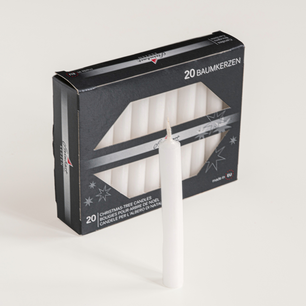 20 Baumkerzen 9,5 x 1,3 cm Weiß 20 Baumkerzen 9,5 x 1,3 cm Weiß