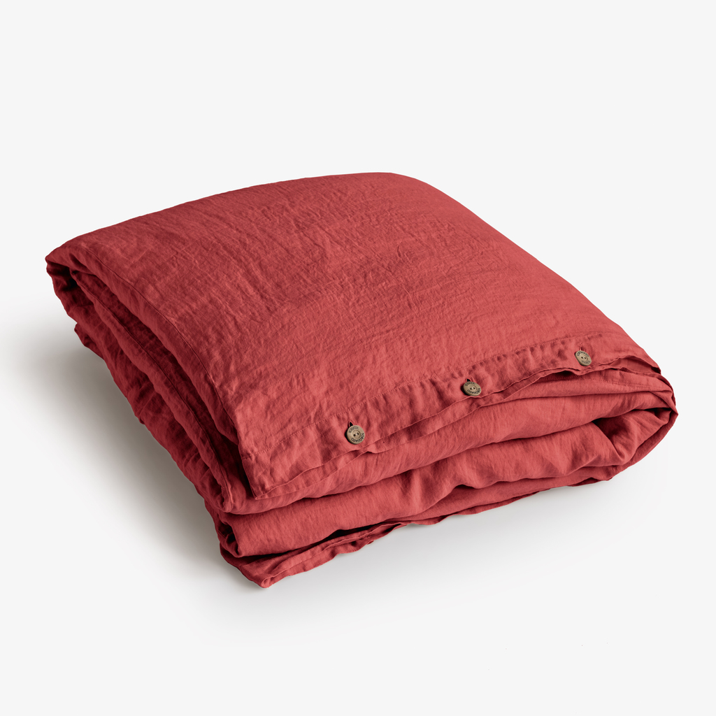 Leinenbettwäsche Stonewashed Louredo Rot 200 x 200 cm