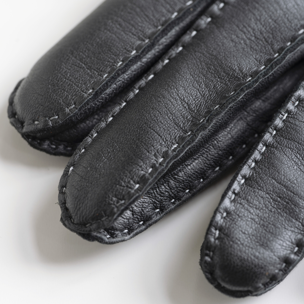 Herrenhandschuhe Hirschleder mit Stulpe Schwarz/Grau Gr. 9,5