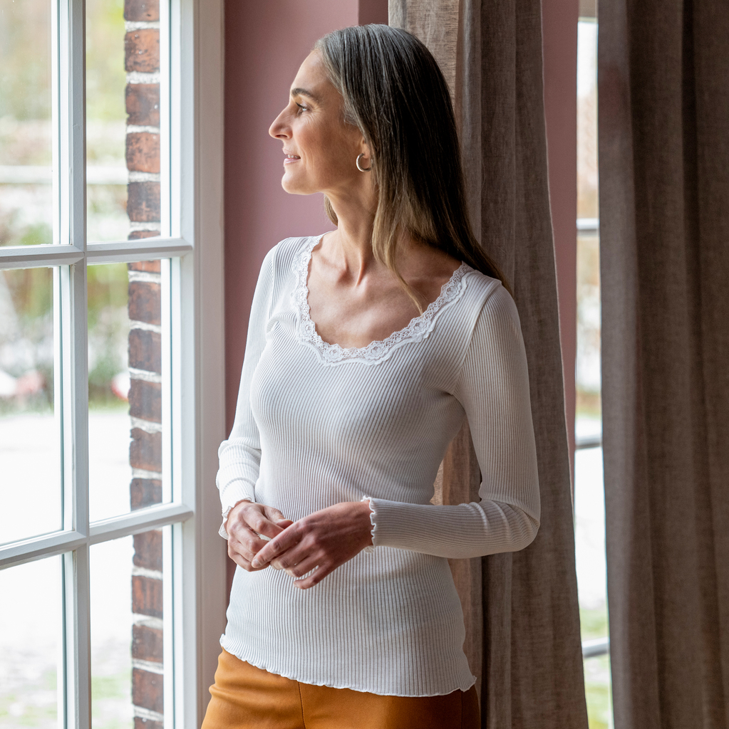 Rosemunde Langarm-Seidenshirt mit Spitze Babette Schwarz L - 3