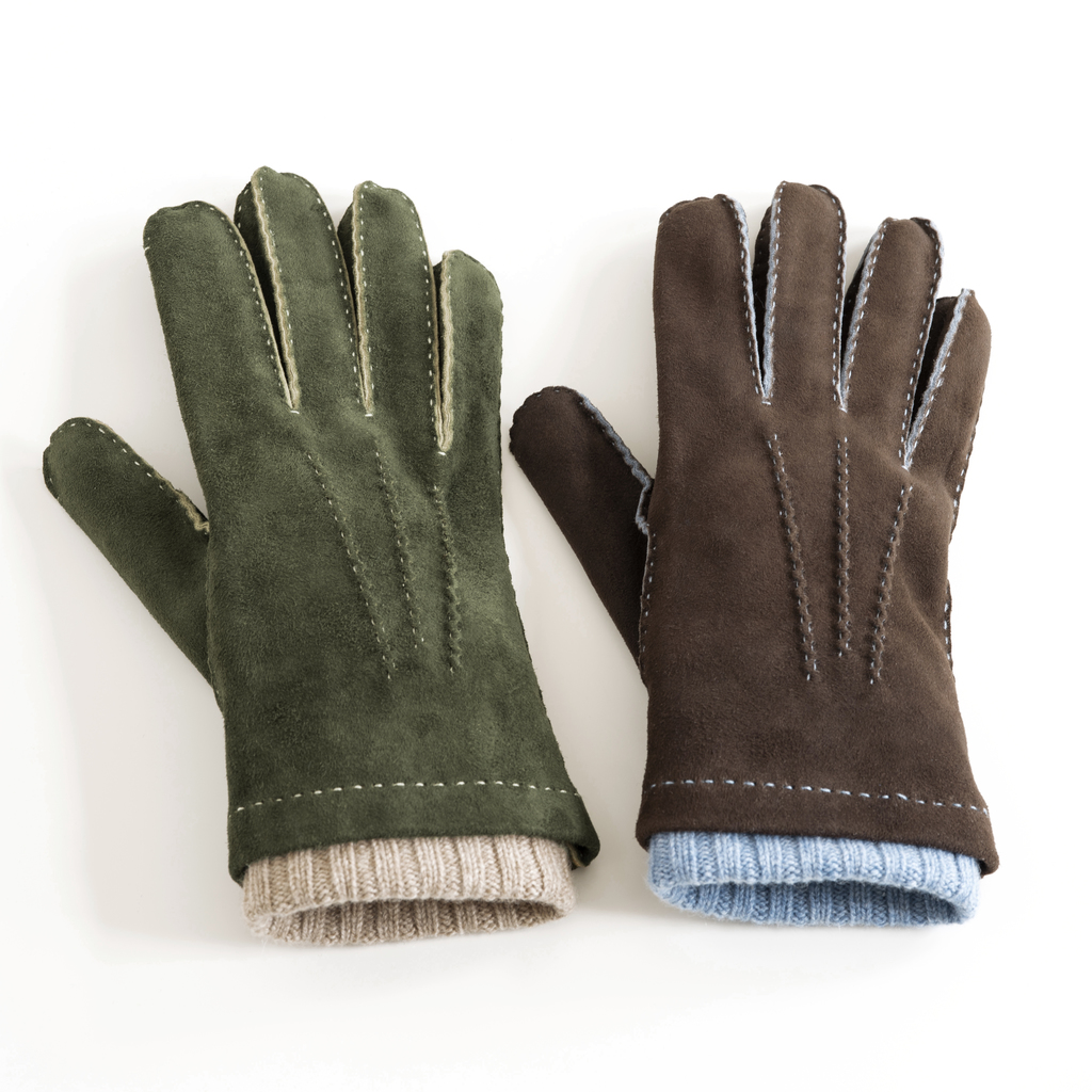 Herrenhandschuhe Ziegenleder Stulpe Grün/ Beige Gr. 9 - 4 Herrenhandschuhe Ziegenleder Stulpe Grün/ Beige Gr. 9 - 4