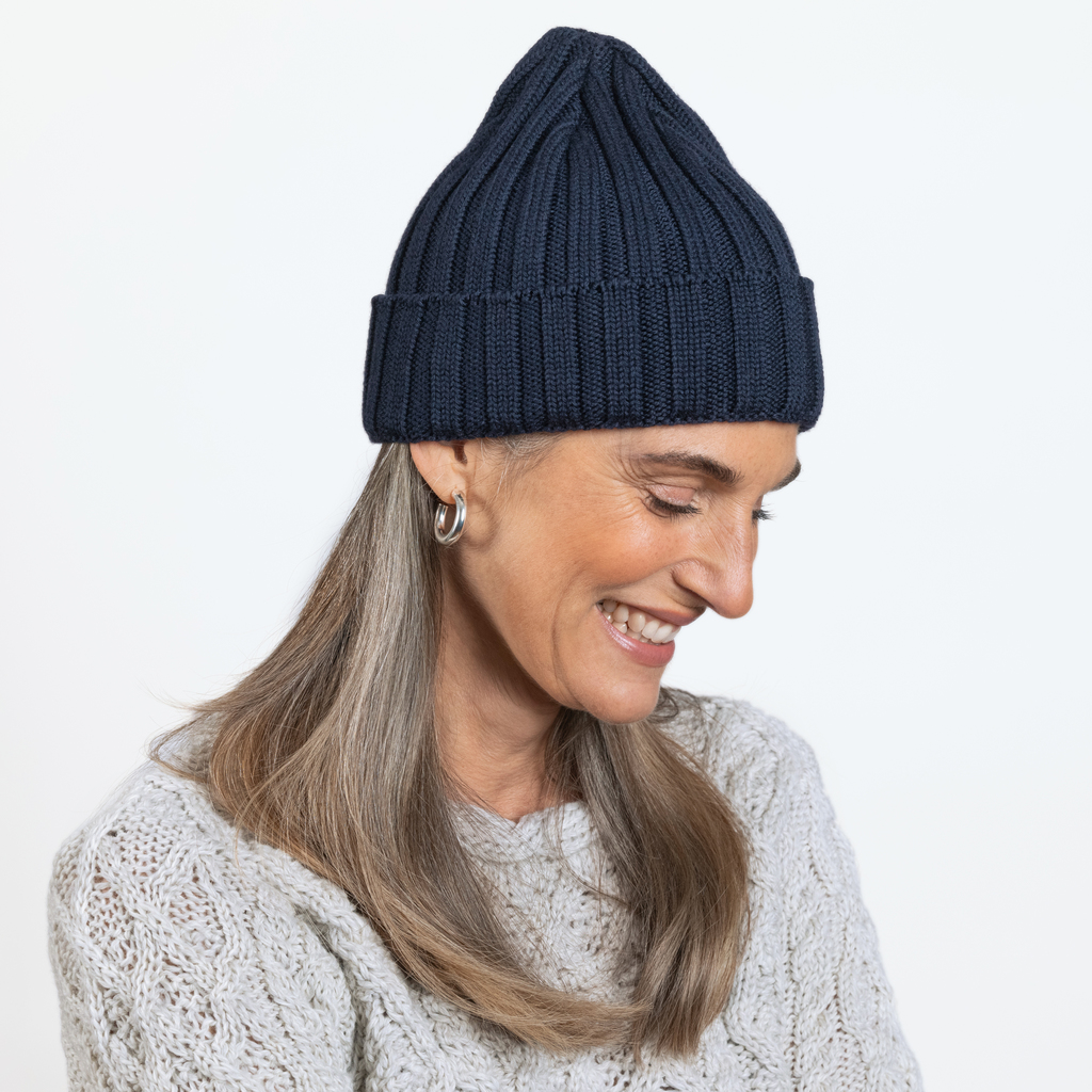 Strickmütze aus reiner Wolle Marine
