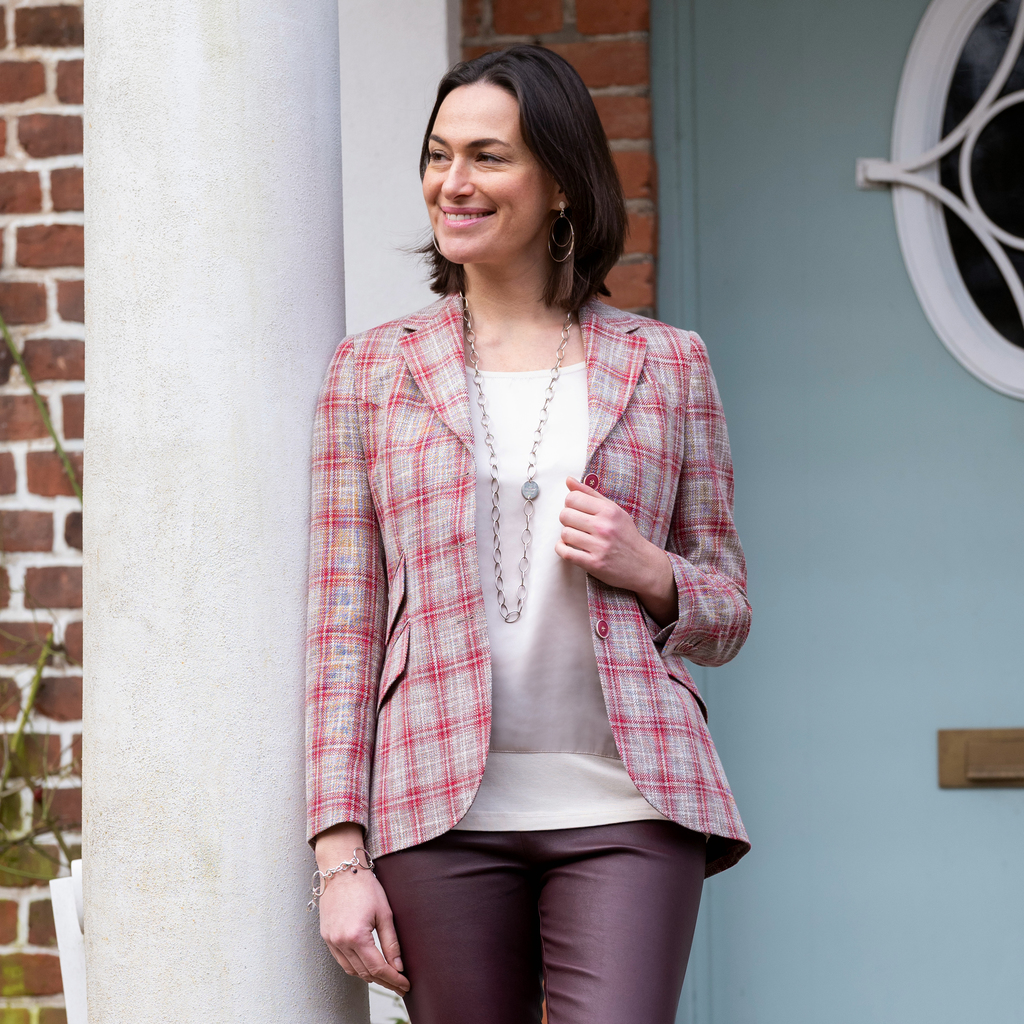 Risby & Leckonfield Blazer Rot / Beige Gr. 40 Risby & Leckonfield Blazer Rot / Beige Gr. 40