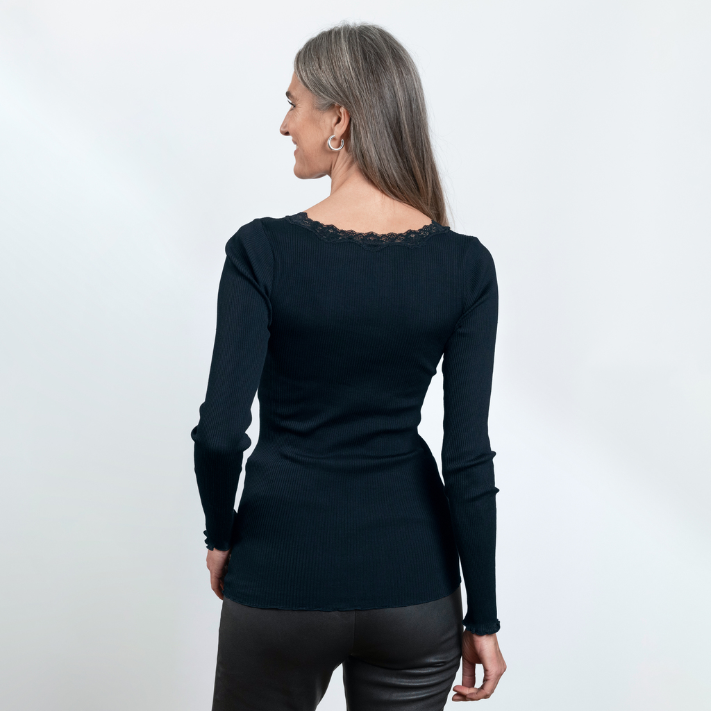 Rosemunde Langarm-Seidenshirt mit Spitze Babette Navy S - 3