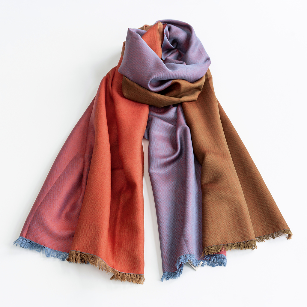 Nsija Seidenwollschal red-pink/bleu-mustard Nsija Seidenwollschal red-pink/bleu-mustard