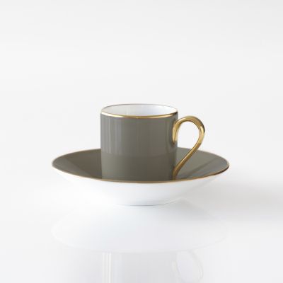 Porcelaine de Limoges Mokkatasse mit Golddekor Mausgrau