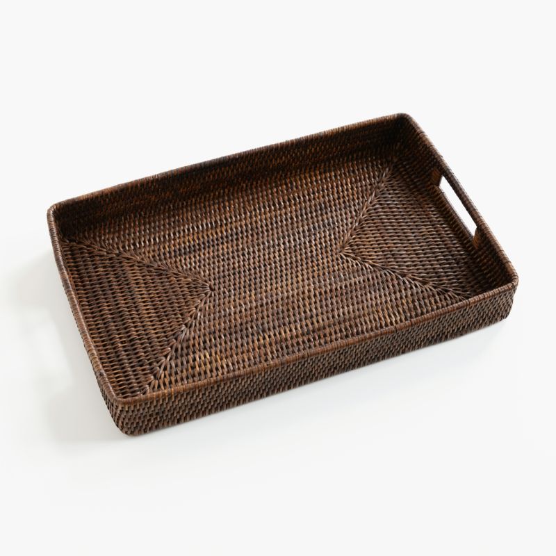 Tablett Rattan Dunkel