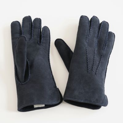 Herrenhandschuhe aus Curly-Lammfell dunkelblau Gr. 9