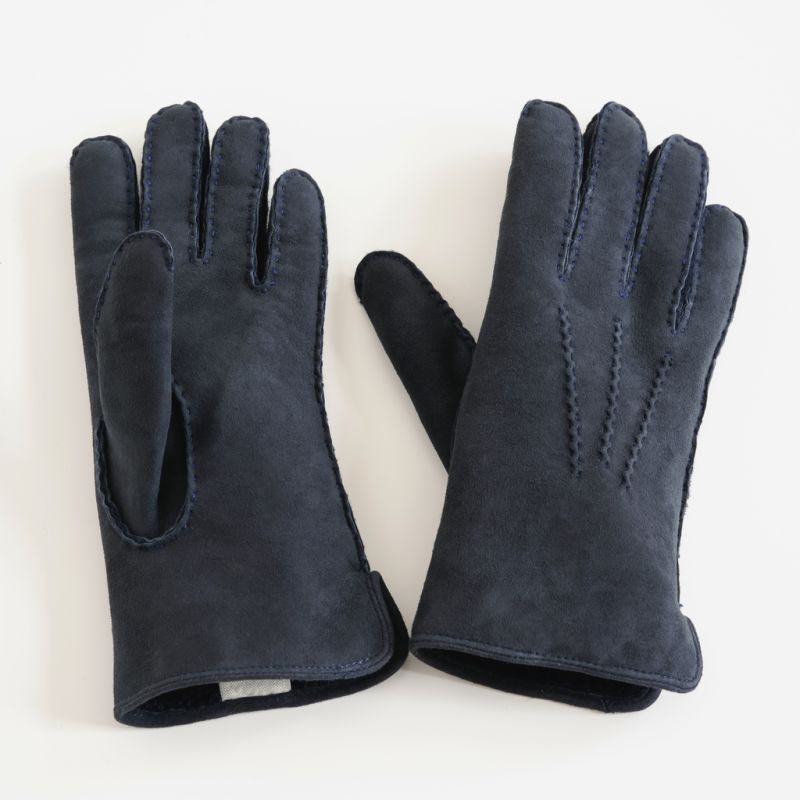 Herrenhandschuhe aus Curly-Lammfell dunkelblau Gr. 9