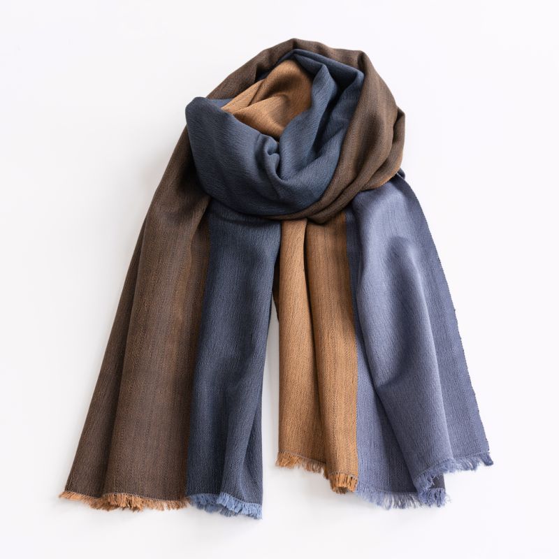 Nsija Seidenwollschal blue/bleu-mustard