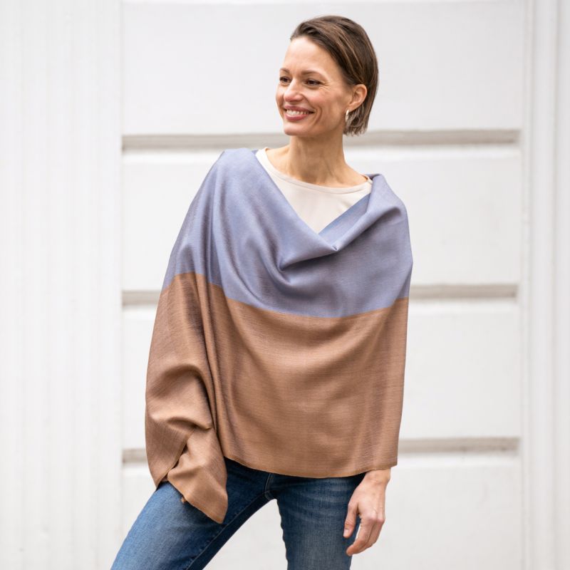 Nsija Seidenwollschal off white-pink/bleu-mustard - 2