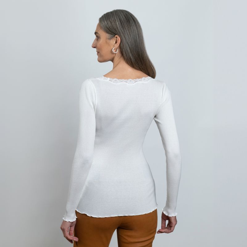 Rosemunde Langarm-Seidenshirt mit Spitze Babette Weiß S - 4